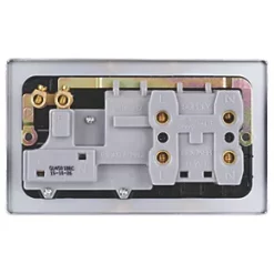 Schneider Electric Ultimate Low Profile 45A 2-Gang DP Cooker Switch & 13A DP Switched Socket Brushed Chrome with Neon with Black Inserts -Chrome Switches & Sockets Sales 1060J A4