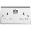 Knightsbridge CL9PCW 13A 2-Gang DP Switched Double Socket Polished Chrome with White Inserts -Chrome Switches & Sockets Sales 109VF P