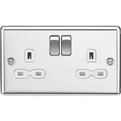 Knightsbridge CL9PCW 13A 2-Gang DP Switched Double Socket Polished Chrome with White Inserts