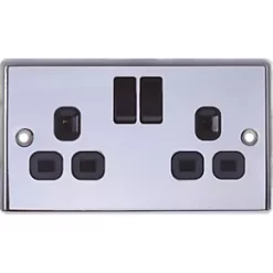 LAP 13A 2-Gang SP Switched Plug Socket Polished Chrome with Black Inserts 5 Pack -Chrome Switches & Sockets Sales 1173C A2