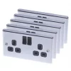 LAP 13A 2-Gang SP Switched Plug Socket Polished Chrome with Black Inserts 5 Pack -Chrome Switches & Sockets Sales 1173C P