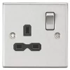 Knightsbridge CS7BC 13A 1-Gang DP Switched Single Socket Brushed Chrome with Black Inserts -Chrome Switches & Sockets Sales 119TX P