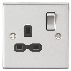 Knightsbridge CS7BC 13A 1-Gang DP Switched Single Socket Brushed Chrome with Black Inserts