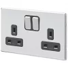 MK Aspect 13A 2-Gang DP Switched Plug Socket Polished Chrome with Black Inserts -Chrome Switches & Sockets Sales 130FF P