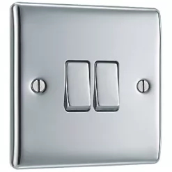 British General Nexus Metal 10AX 2-Gang 2-Way Light Switch Polished Chrome -Chrome Switches & Sockets Sales 130FT A2