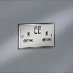 Knightsbridge CL9BCG 13A 2-Gang DP Switched Double Socket Brushed Chrome with Colour-Matched Inserts -Chrome Switches & Sockets Sales 138TX A3