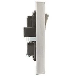 Knightsbridge CS9BC 13A 2-Gang DP Switched Double Socket Brushed Chrome with Black Inserts -Chrome Switches & Sockets Sales 139TX A2