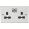 Knightsbridge CS9BC 13A 2-Gang DP Switched Double Socket Brushed Chrome with Black Inserts -Chrome Switches & Sockets Sales 139TX P