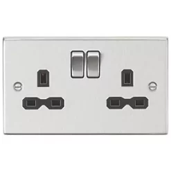 Knightsbridge CS9BC 13A 2-Gang DP Switched Double Socket Brushed Chrome with Black Inserts