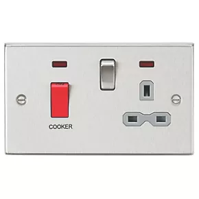 Knightsbridge CS83BCG 45 & 13A 2-Gang DP Cooker Switch & 13A DP Switched Socket Brushed Chrome with LED with Colour-Matched Inserts 3 Knightsbridge CS83BCG 45 & 13A 2-Gang DP Cooker Switch & 13A DP Switched Socket Brushed Chrome with LED with Colour-Matched Inserts