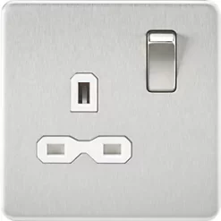 Knightsbridge SFR7000BCW 13A 1-Gang DP Switched Single Socket Brushed Chrome with White Inserts