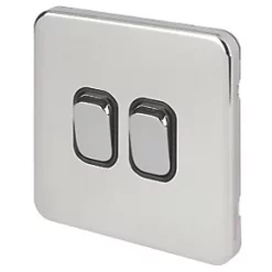 Schneider Electric Lisse Deco 10AX 2-Gang 2-Way Light Switch Polished Chrome with Black Inserts