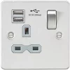 Knightsbridge FPR9124BCG 13A 1-Gang SP Switched Socket + 2.1A 2-Outlet Type A USB Charger Brushed Chrome with Colour-Matched Inserts -Chrome Switches & Sockets Sales 164TX P