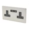 Varilight 13AX 2-Gang Unswitched Socket + 2.1A 2-Outlet Type A USB Charger Satin Chrome with Black Inserts -Chrome Switches & Sockets Sales 1754F P