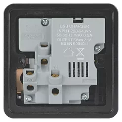 Schneider Electric Lisse Deco 13A 1-Gang SP Switched Socket + 2.1A 2-Outlet Type A USB Charger Polished Chrome with Black Inserts -Chrome Switches & Sockets Sales 175FF A3