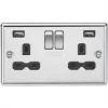 Knightsbridge CL9224PC 13A 2-Gang SP Switched Socket + 2.4A 2-Outlet Type A USB Charger Polished Chrome with Black Inserts -Chrome Switches & Sockets Sales 175TY P