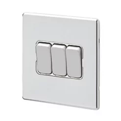 MK Aspect 10AX 3-Gang 2-Way Switch Polished Chrome with White Inserts