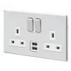 MK Aspect 13A 2-Gang DP Switched Socket + 2A 2-Outlet Type A USB Charger Polished Chrome with White Inserts -Chrome Switches & Sockets Sales 185HX P