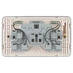Schneider Electric Lisse Deco 13A 2-Gang DP Switched Plug Socket Polished Chrome with LED with White Inserts -Chrome Switches & Sockets Sales 195FF A3