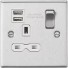 Knightsbridge CS9124BCW 13A 1-Gang SP Switched Socket + 2.1A 2-Outlet Type A USB Charger Brushed Chrome with White Inserts -Chrome Switches & Sockets Sales 196TY P