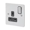 MK Edge 13A 1-Gang DP Switched Plug Socket Polished Chrome with Black Inserts 1 MK Edge 13A 1-Gang DP Switched Plug Socket Polished Chrome with Black Inserts -Chrome Switches & Sockets Sales 197FF P