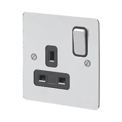 MK Edge 13A 1-Gang DP Switched Plug Socket Polished Chrome with Black Inserts