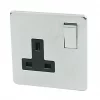 Crabtree Platinum 13A 1-Gang DP Switched Plug Socket Satin Chrome with Black Inserts -Chrome Switches & Sockets Sales 20060 P