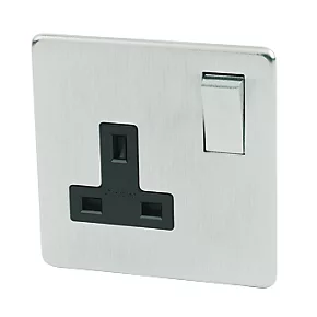 Crabtree Platinum 13A 1-Gang DP Switched Plug Socket Satin Chrome with Black Inserts 3 Crabtree Platinum 13A 1-Gang DP Switched Plug Socket Satin Chrome with Black Inserts