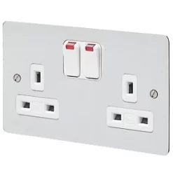 MK Edge 13A 2-Gang DP Switched Plug Socket Polished Chrome with Neon with White Inserts