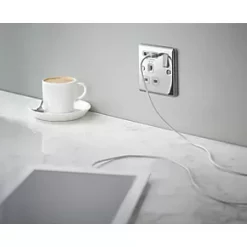 LAP 13A 1-Gang SP Switched Socket + 2.1A 2-Outlet Type A USB Charger Polished Chrome with White Inserts -Chrome Switches & Sockets Sales 2088F A2