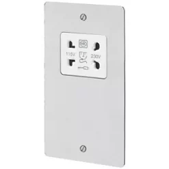 MK Edge 2-Gang Dual Voltage Shaver Socket 115 / 230V Polished Chrome with White Inserts