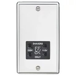 Knightsbridge CL89PC 2-Gang Dual Voltage Shaver Socket 115 V / 230V Polished Chrome with Black Inserts