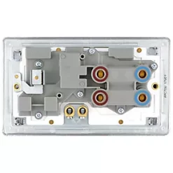 LAP 45A 2-Gang DP Cooker Switch & 13A DP Switched Socket Polished Chrome with LED with White Inserts -Chrome Switches & Sockets Sales 215KJ A3