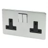 Crabtree Platinum 13A 2-Gang DP Switched Plug Socket Satin Chrome with Black Inserts -Chrome Switches & Sockets Sales 21642 P