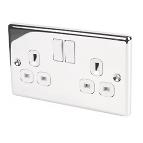LAP 13A 2-Gang SP Switched Plug Socket Polished Chrome with White Inserts 3 LAP 13A 2-Gang SP Switched Plug Socket Polished Chrome with White Inserts