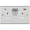 Knightsbridge CS9909BCW 13A 2-Gang DP Switched Socket + 4.0A 2-Outlet Type A & C USB Charger Brushed Chrome with White Inserts