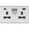 Knightsbridge SFR9909BC 13A 2-Gang DP Switched Socket + 4.0A 2-Outlet Type A & C USB Charger Brushed Chrome with Black Inserts
