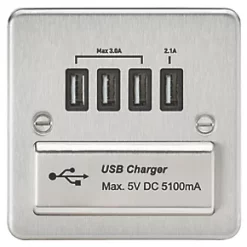 Knightsbridge FPQUADBC 5.1A 4-Outlet Type A USB Socket Brushed Chrome with Black Inserts