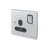 Schneider Electric Ultimate Low Profile 13A 1-Gang SP Switched Plug Socket Brushed Chrome with Black Inserts -Chrome Switches & Sockets Sales 2375J P