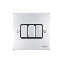 Schneider Electric Ultimate Low Profile 16AX 3-Gang 2-Way Light Switch Brushed Chrome with Black Inserts -Chrome Switches & Sockets Sales 2405J A2