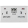 Knightsbridge CS9909BCG 13A 2-Gang DP Switched Socket + 4.0A 2-Outlet Type A & C USB Charger Brushed Chrome with Colour-Matched Inserts -Chrome Switches & Sockets Sales 241TX P