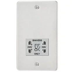 Knightsbridge FP8900BCG 2-Gang Dual Voltage Shaver Socket 115 V / 230V Brushed Chrome with Colour-Matched Inserts