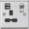 Knightsbridge CL9124BC 13A 1-Gang SP Switched Socket + 2.4A 2-Outlet Type A USB Charger Brushed Chrome with Black Inserts -Chrome Switches & Sockets Sales 246VF P