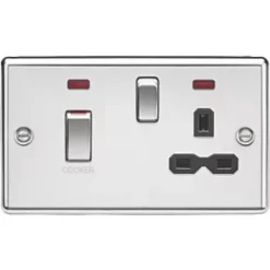 Knightsbridge CL83MNPC 45 & 13A 2-Gang DP Cooker Switch & 13A DP Switched Socket Polished Chrome with LED with Black Inserts