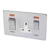 Crabtree Platinum 45 A & 13A 2-Gang DP Cooker Switch & 13A DP Switched Socket Satin Chrome with Neon with White Inserts -Chrome Switches & Sockets Sales 25261 P