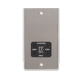 LAP 2-Gang Dual Voltage Shaver Socket 115 / 230V Polished Chrome with Black Inserts 5 LAP 2-Gang Dual Voltage Shaver Socket 115 / 230V Polished Chrome with Black Inserts - Image 3