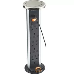 Knightsbridge SK9909BC 13A 3-Gang SP Switched Pop-up Socket + 4.0A 2-Outlet Type A & C USB Charger Brushed Chrome