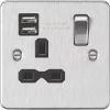 Knightsbridge FPR9124BC 13A 1-Gang SP Switched Socket + 2.4A 2-Outlet Type A USB Charger Brushed Chrome with Black Inserts -Chrome Switches & Sockets Sales 280TY P