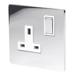 LAP 13A 1-Gang DP Switched Plug Socket Polished Chrome with White Inserts