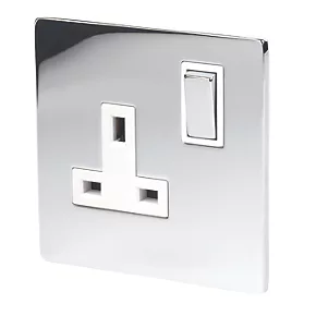 LAP 13A 1-Gang DP Switched Plug Socket Polished Chrome with White Inserts 3 LAP 13A 1-Gang DP Switched Plug Socket Polished Chrome with White Inserts